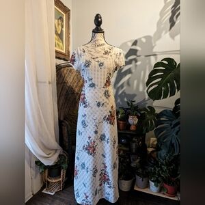 Vintage Algo Women's Sheer White Floral Maxi Dress Size S